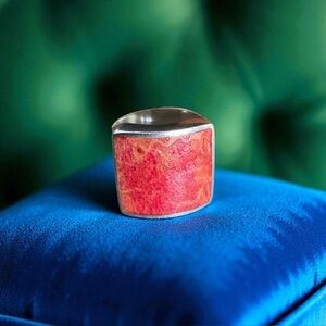 💖 Red Coral and Sterling Silver Statement Ring 💖